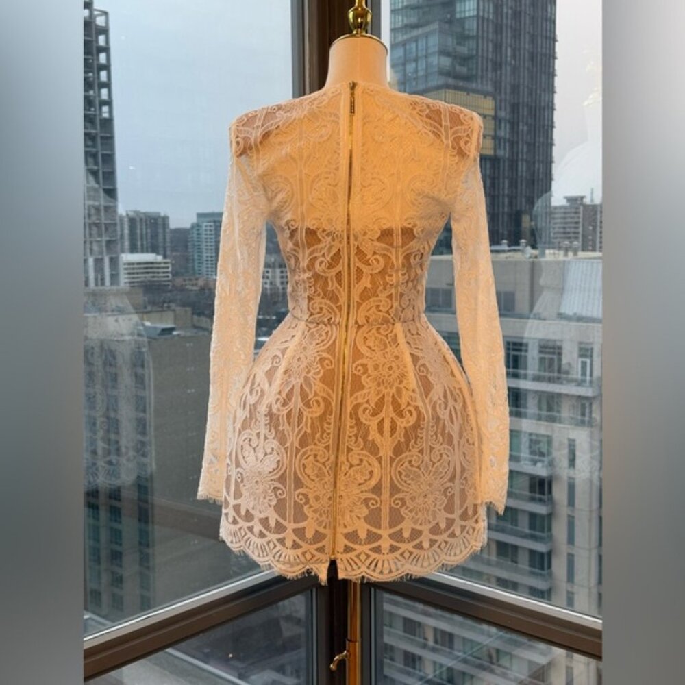 🆕 BRONX & BANCO 🧿 NWOT Casey White Lace Long Sleeve Mini Dress, Sz XS / US 2 - Picture 5 of 16